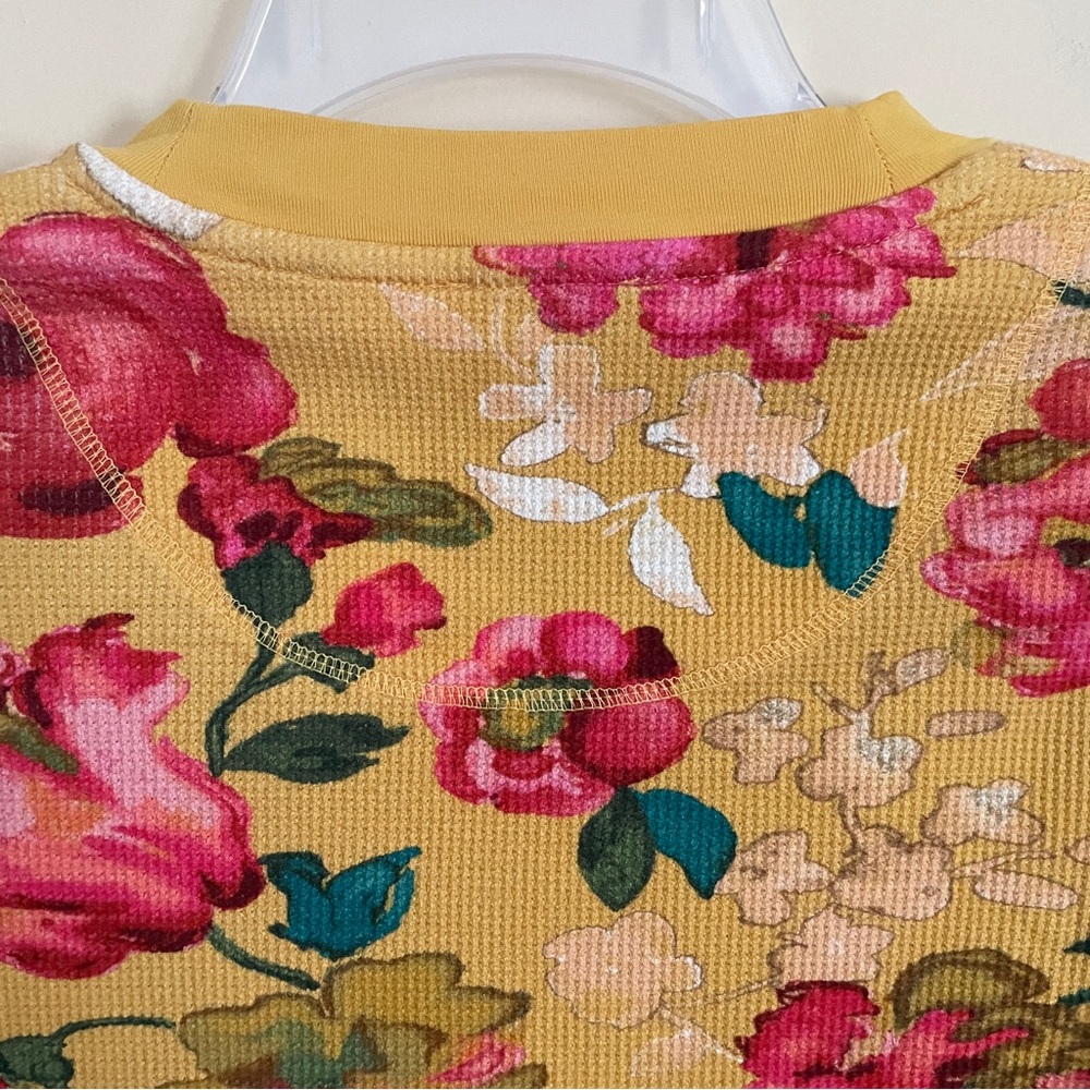 Sundance Floral Melanie Crewneck Top Small Thermal Waffle Knit Velvet Trim Cuff - Picture 4 of 10